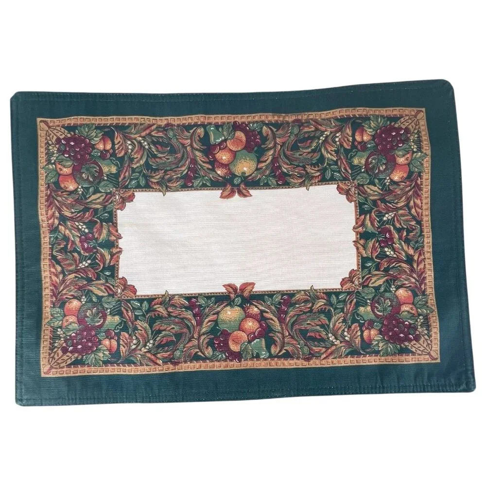 Set Of 4 Thanksgiving Fruit‎ & Vine Placemats Green Border 18